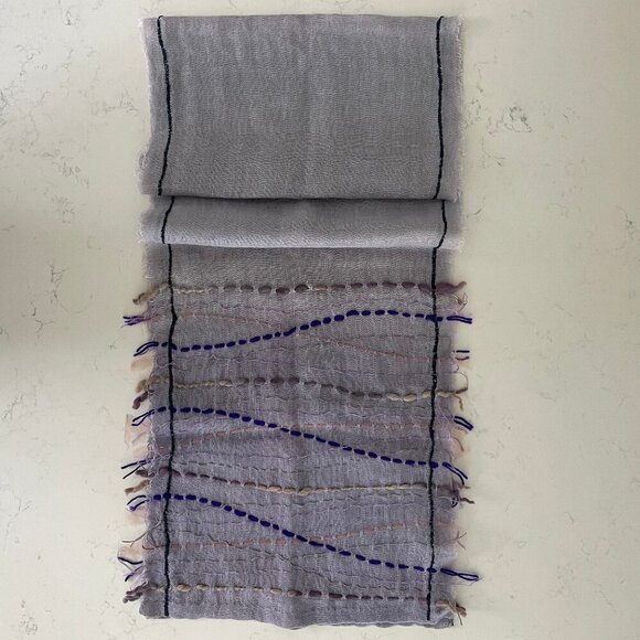 Asian Eye Boho Linen Scarf Handcrafted in India Lavender Grey Tan Blush Sz OS - Picture 1 of 10